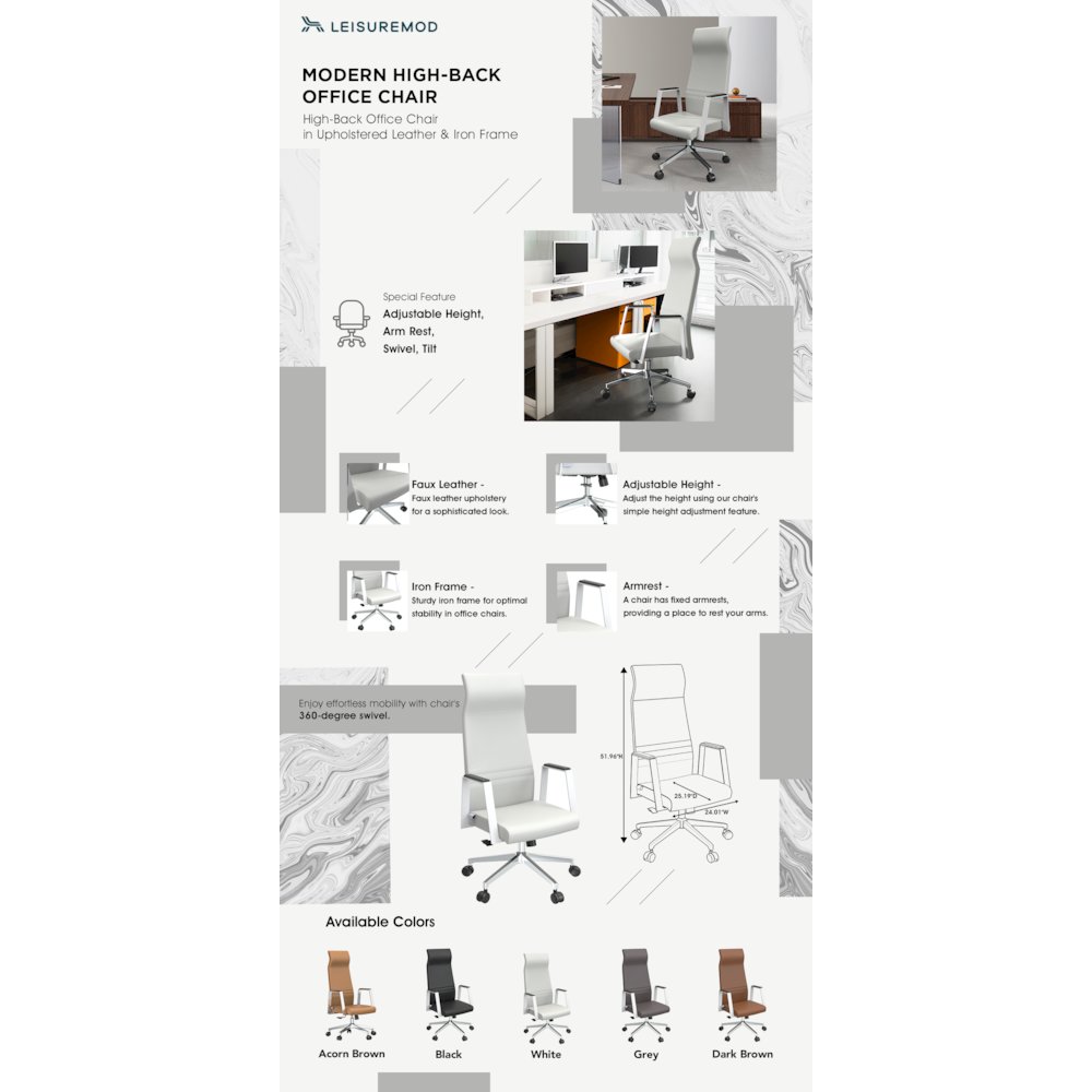 Aleen High-Back Office Chair in White. Picture 30