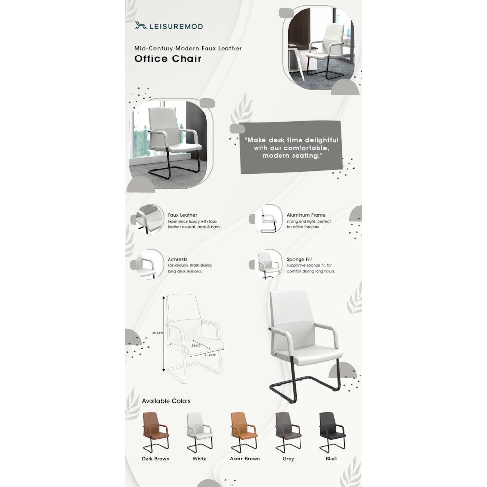 Evander Office Guest Chair in White Leather. Picture 24