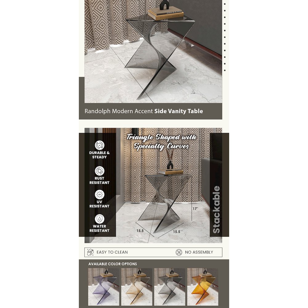 Randolph Modern Accent Side Table Indoor and Outdoor Use Smoke Color. Picture 18