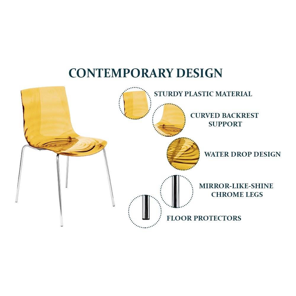 Astor Water Ripple Design Dining Chair in Black Base Orange Seat. Picture 24