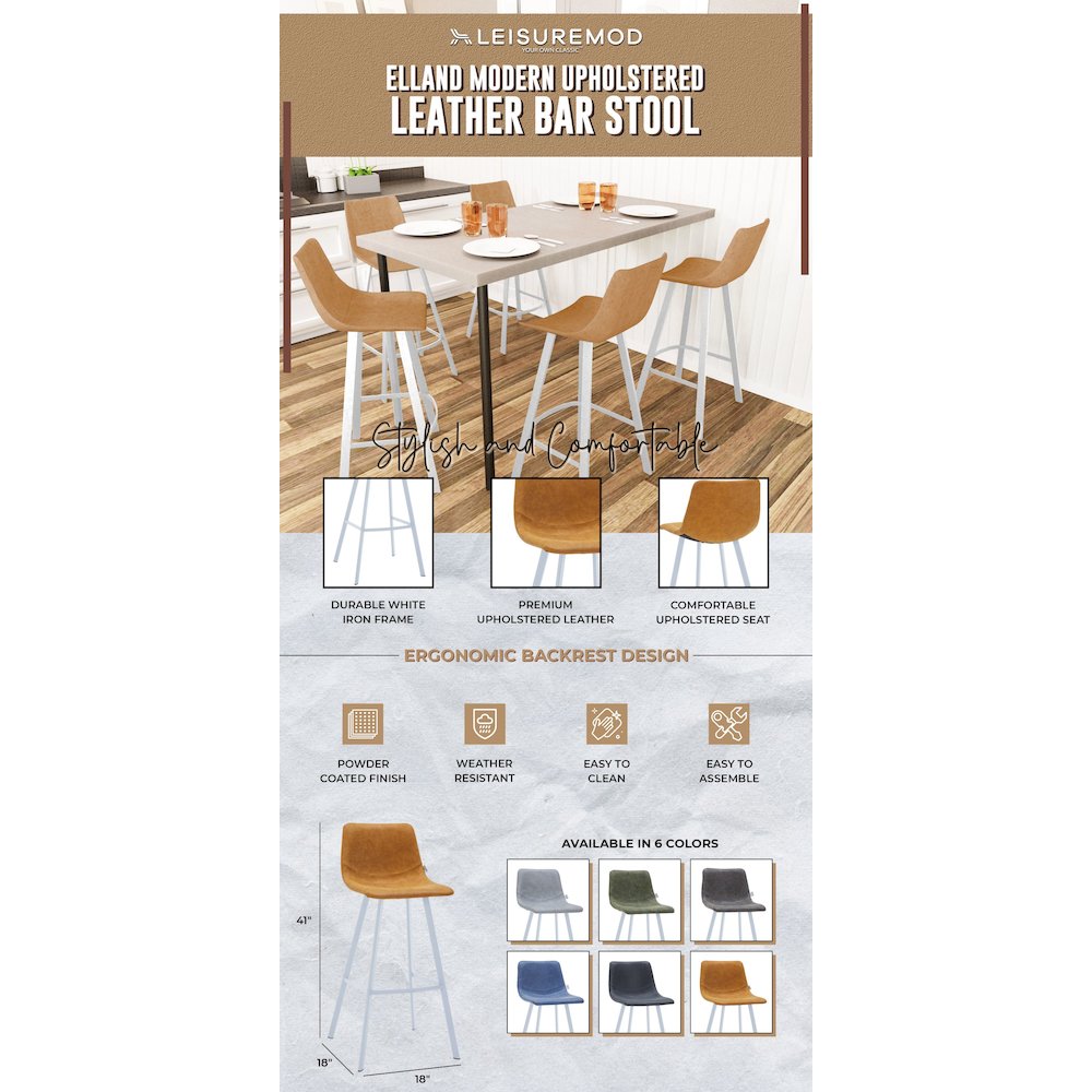 Elland - Bar stool - Light Brown - White Base. Picture 12