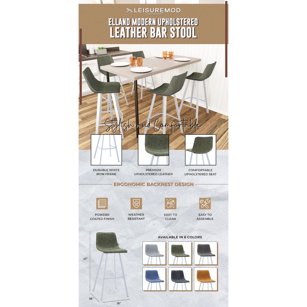 Elland - Bar stool - Olive Green- White Base. Picture 13