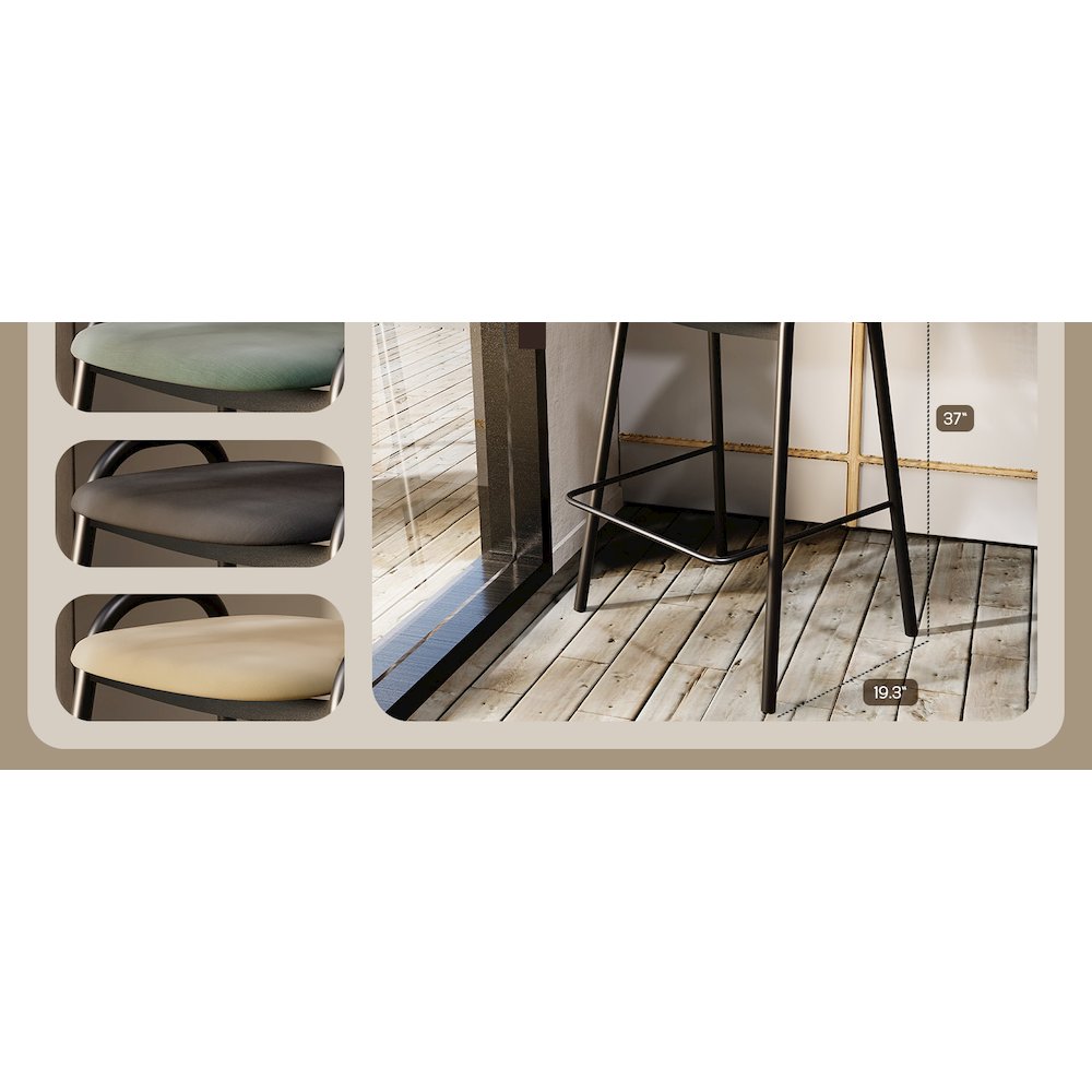 Ervilla Wicker Bar Stool with Fabric Seat and Black Steel Frame - Taupe. Picture 18
