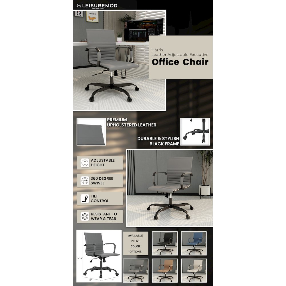 Harris Leather Home Office Chair in Grey With Black Frame. Picture 31