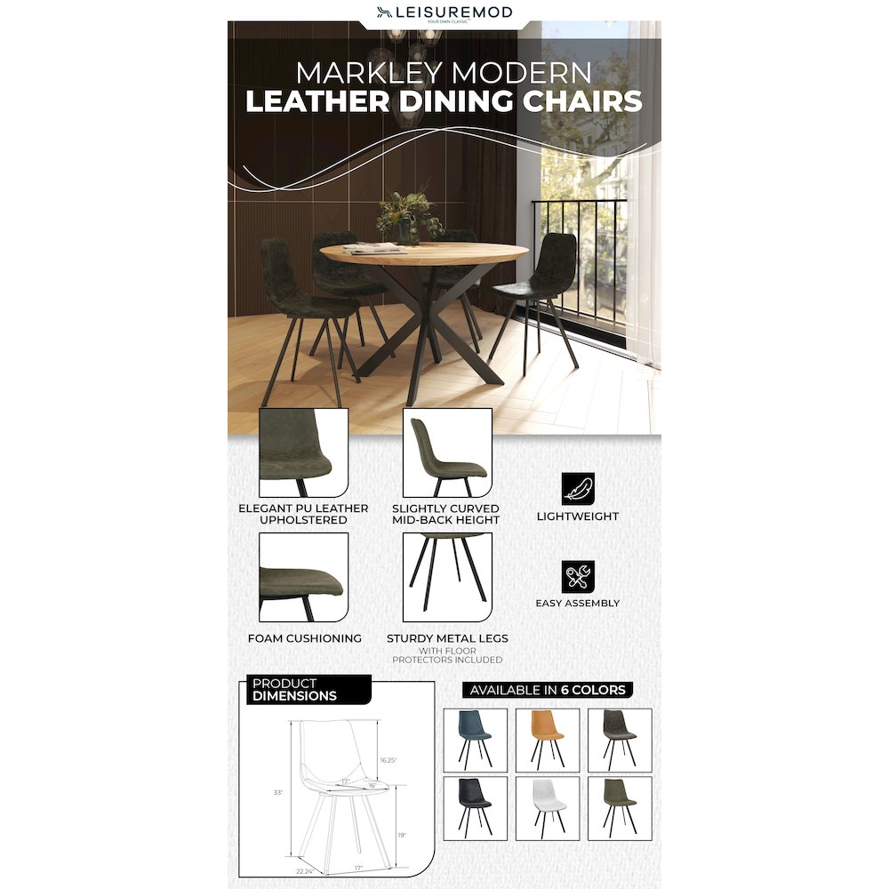 Markley Modern Leather Dining Chair With Metal Legs. Picture 17