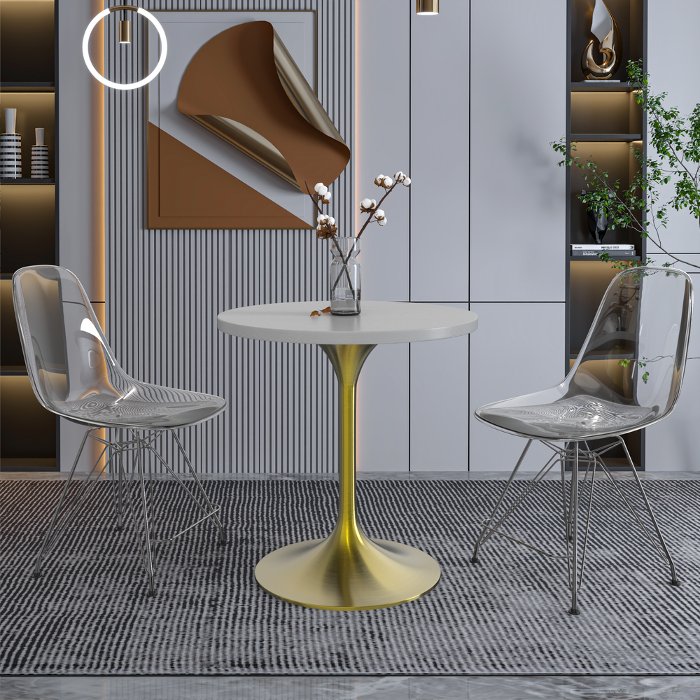 Verve 27" Round Dining Table, Brushed Gold Base with Light Natural Wood MDF Top. Picture 18