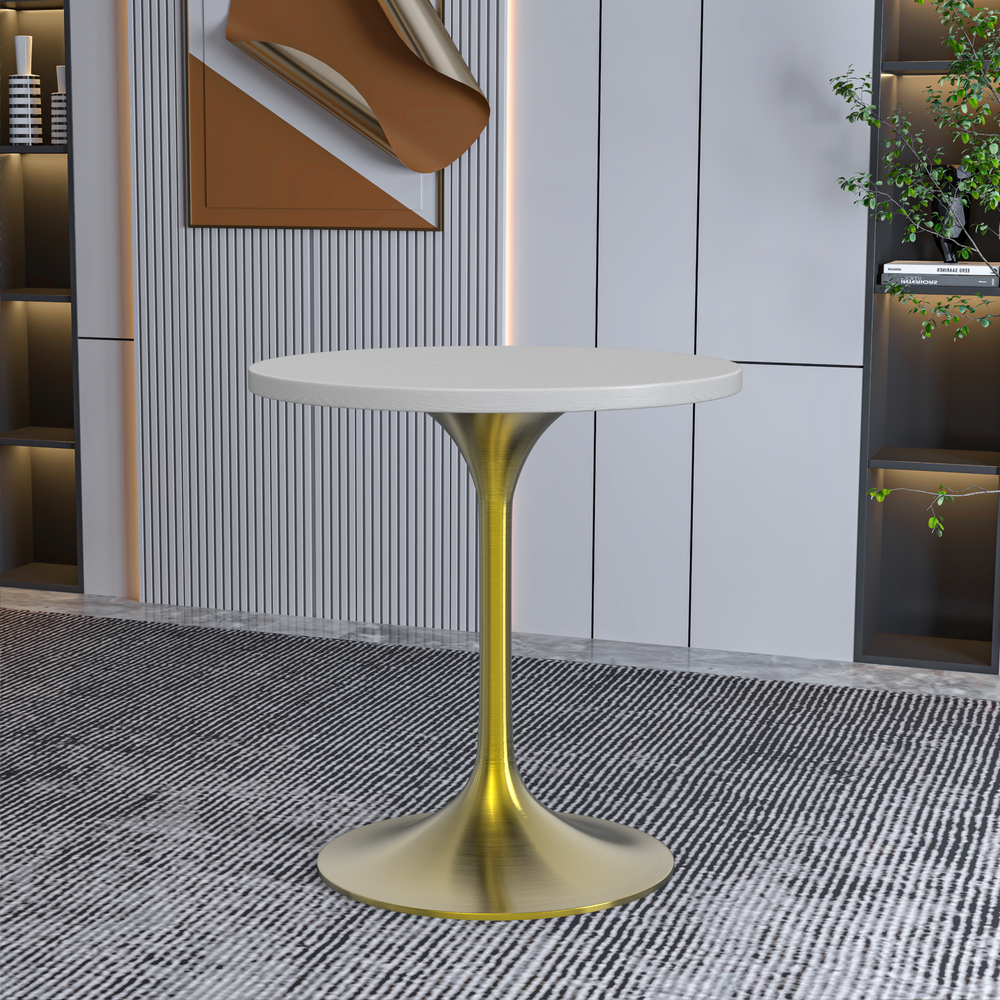 Verve 27" Round Dining Table, Brushed Gold Base with Light Natural Wood MDF Top. Picture 17