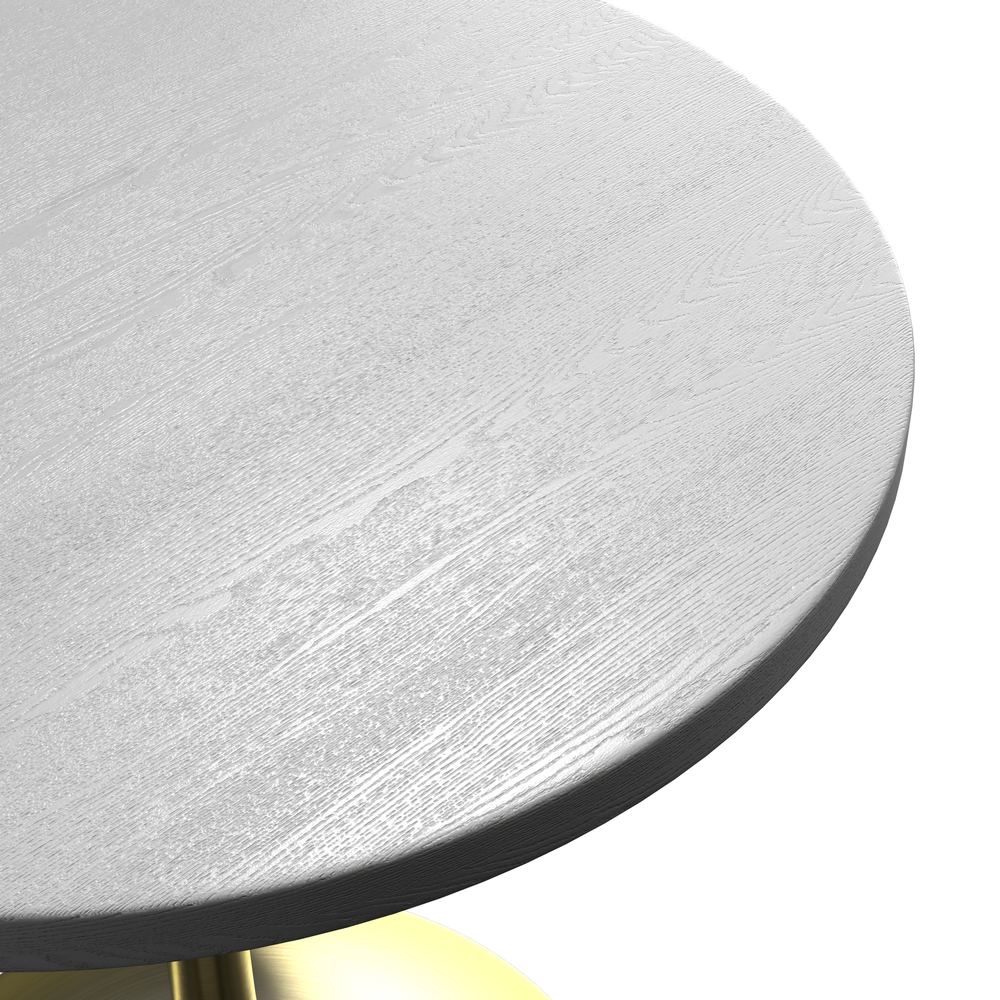 Verve 27" Round Dining Table, Brushed Gold Base with Light Natural Wood MDF Top. Picture 19
