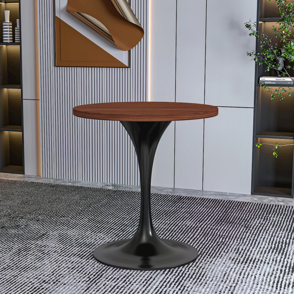Verve Collection 27 Round Dining Table, Black Base with Cognac Brown MDF Top. Picture 15