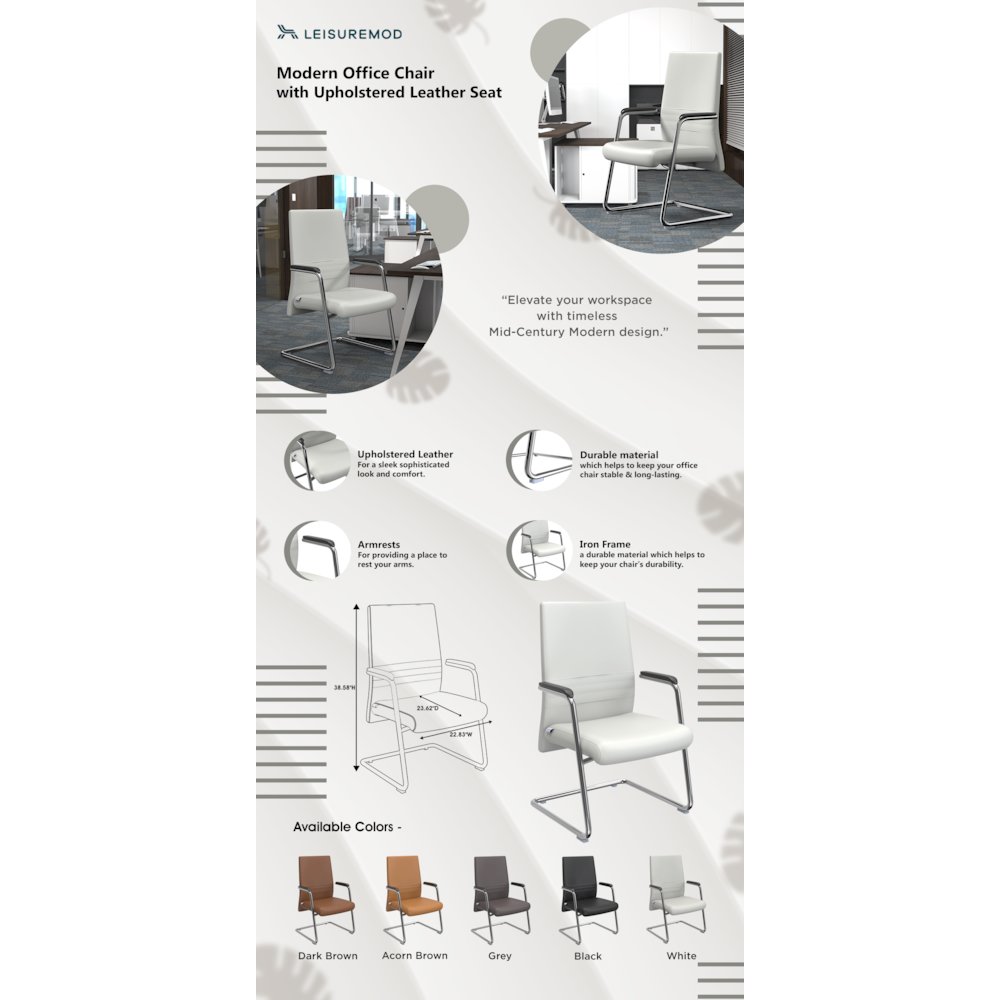 Aleen Series Guest Office Chair In White Leather. Picture 6