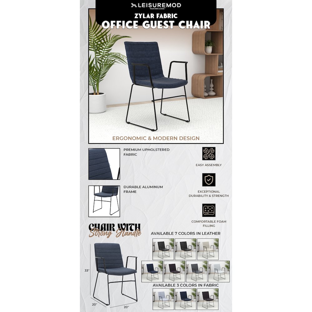 Zylar Series Office Guest Arm Chair in Dark Blue Fabric. Picture 8