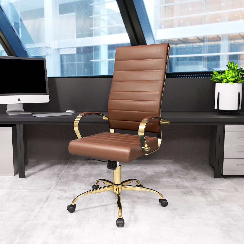 Benmar High-Back Leather Office Chair With Gold Frame. Picture 5