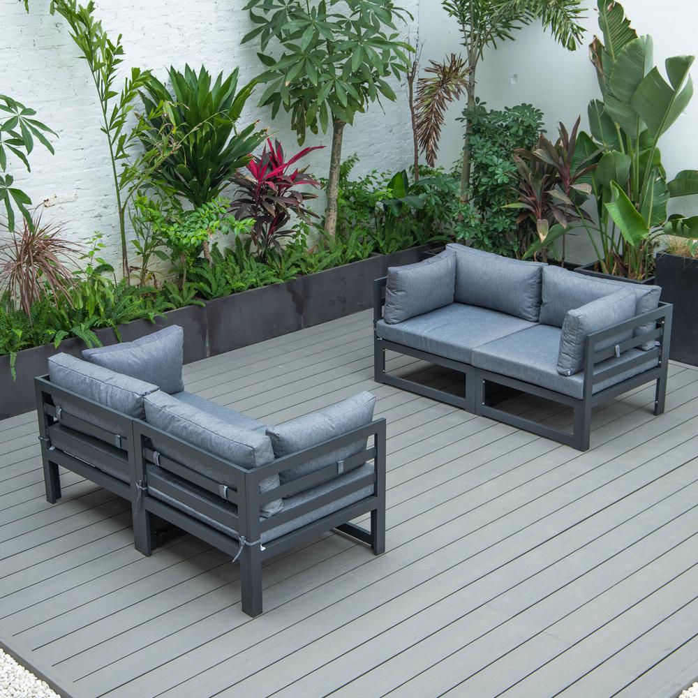 LeisureMod Chelsea 4-Piece Sectional Loveseat Set with Cushions, Blue. Picture 1