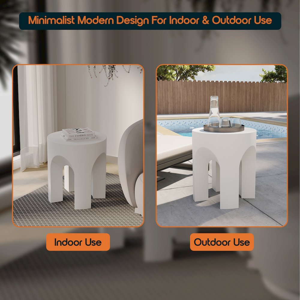 Crus Collection Fiberglass Outdoor Side Table in White. Picture 9