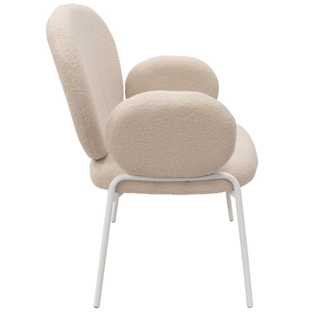 Celestial Series Boucle Dining Arm Chair, White Frame with White Fabric. Picture 2
