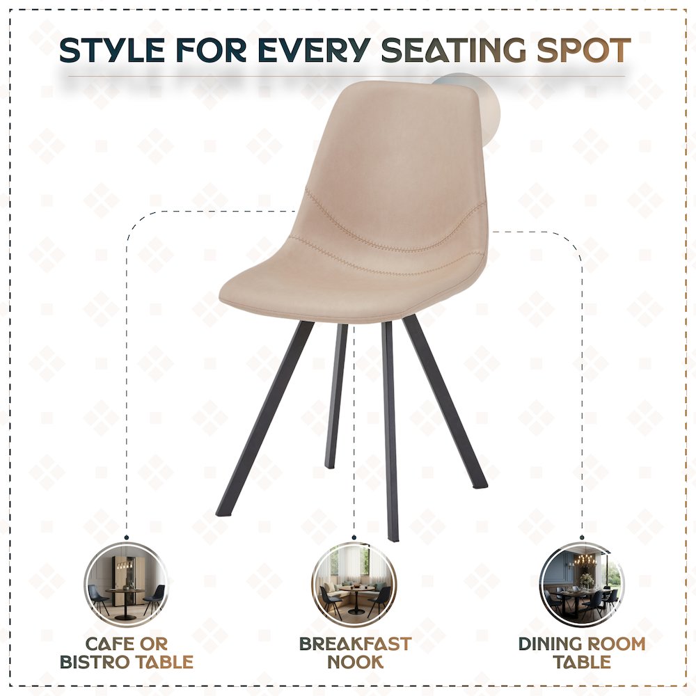 Markly Modern Leather Dining Chair With Metal Legs in Taupe. Picture 15