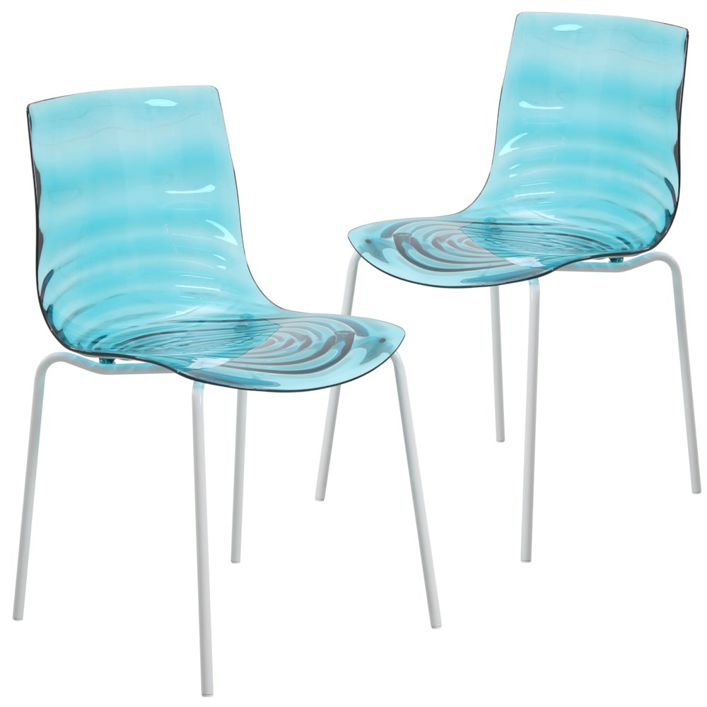 Astor Water Ripple Design Dining Chair in White Base Trans Blue Seat Set of 2. Picture 2