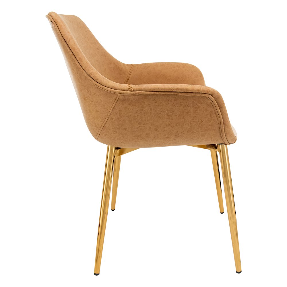 Markley Modern Leather Dining Arm Chair With Gold Metal Legs. Picture 8