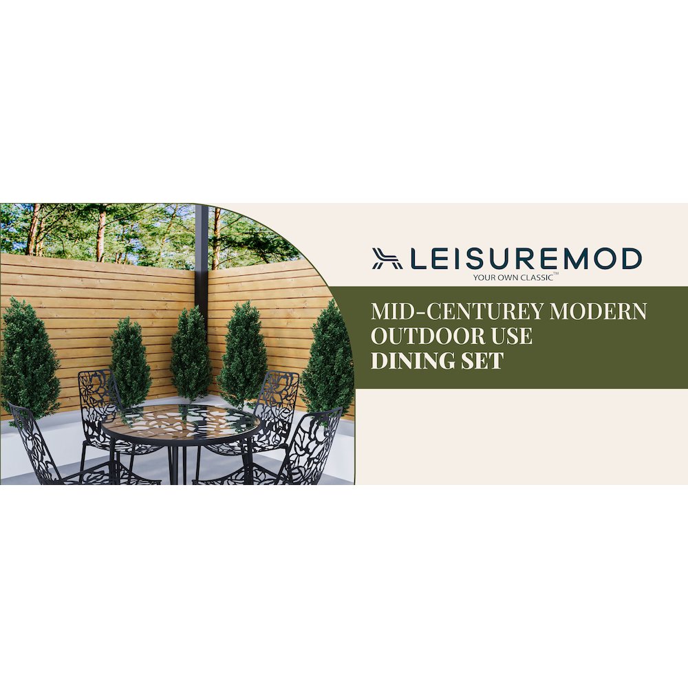 Devon Mid-Century Modern 5-Piece Aluminum Outdoor Patio Dining Set. Picture 21