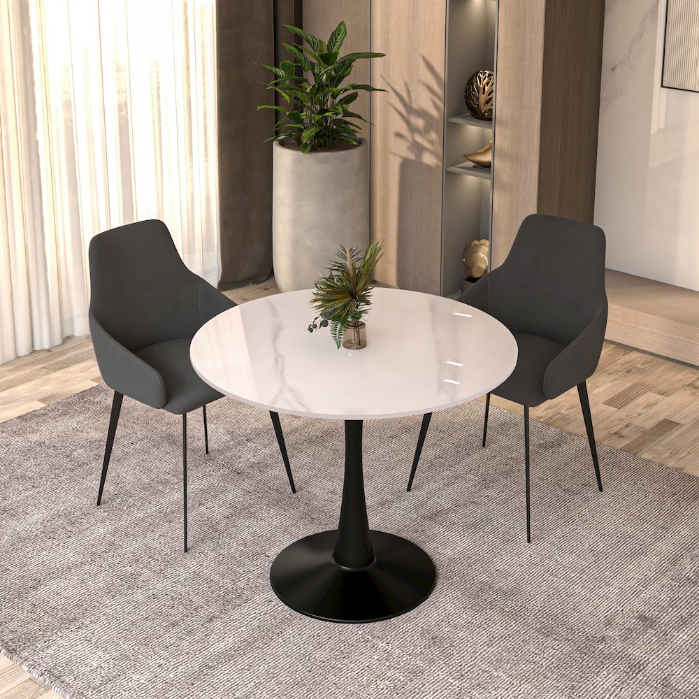 Bristol 35" round dining table Black base with White Sintered stone Top. Picture 6