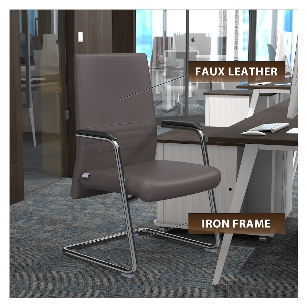 Aleen Series Guest Office Chair In Grey Leather. Picture 2