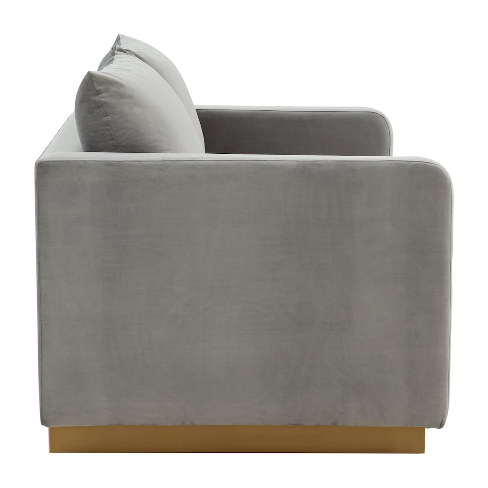 Nervo Modern Mid-Century Upholstered Velvet Loveseat with Gold Frame. Picture 6
