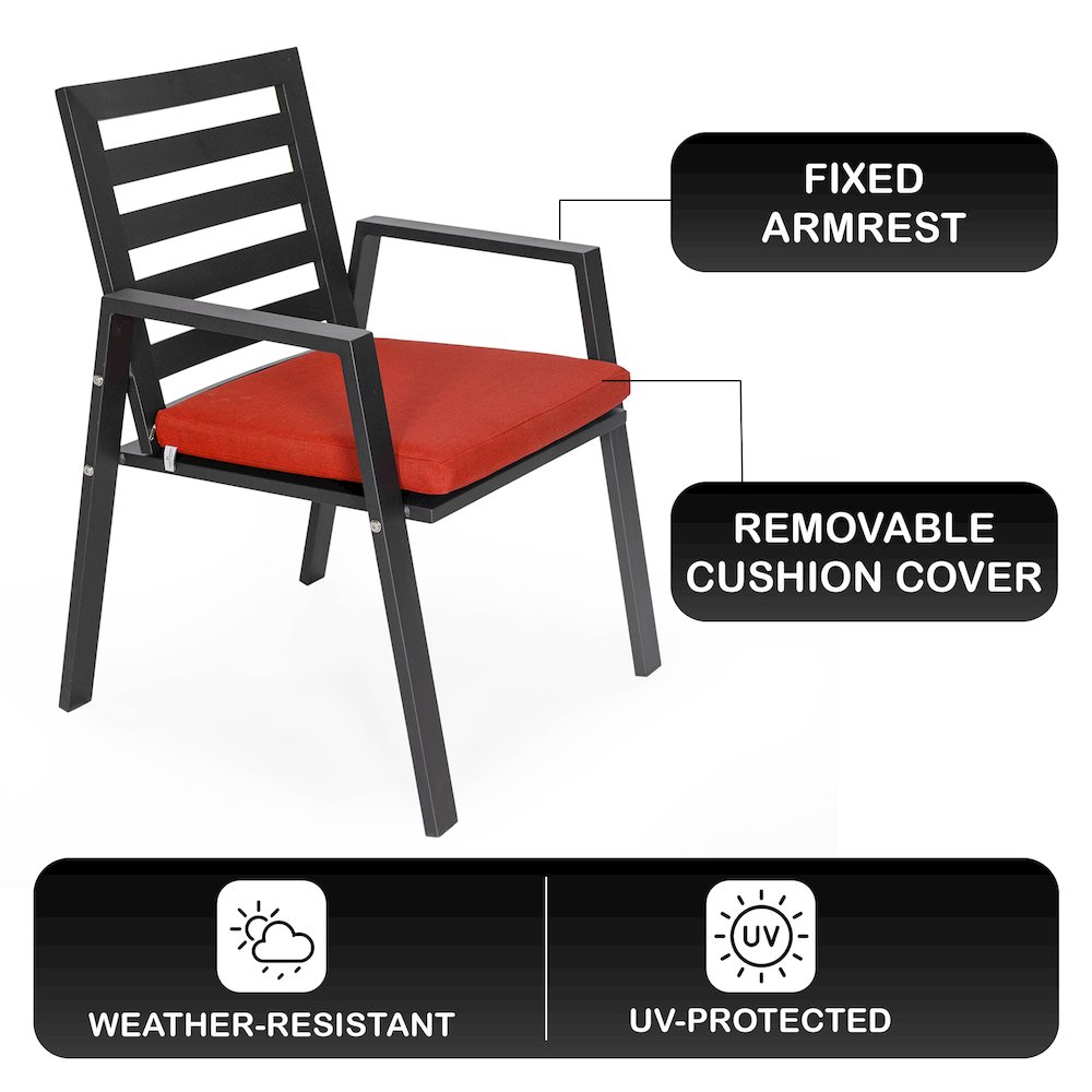 Chelsea Modern Patio Dining Armchair in Aluminum with Removable Cushions. Picture 1