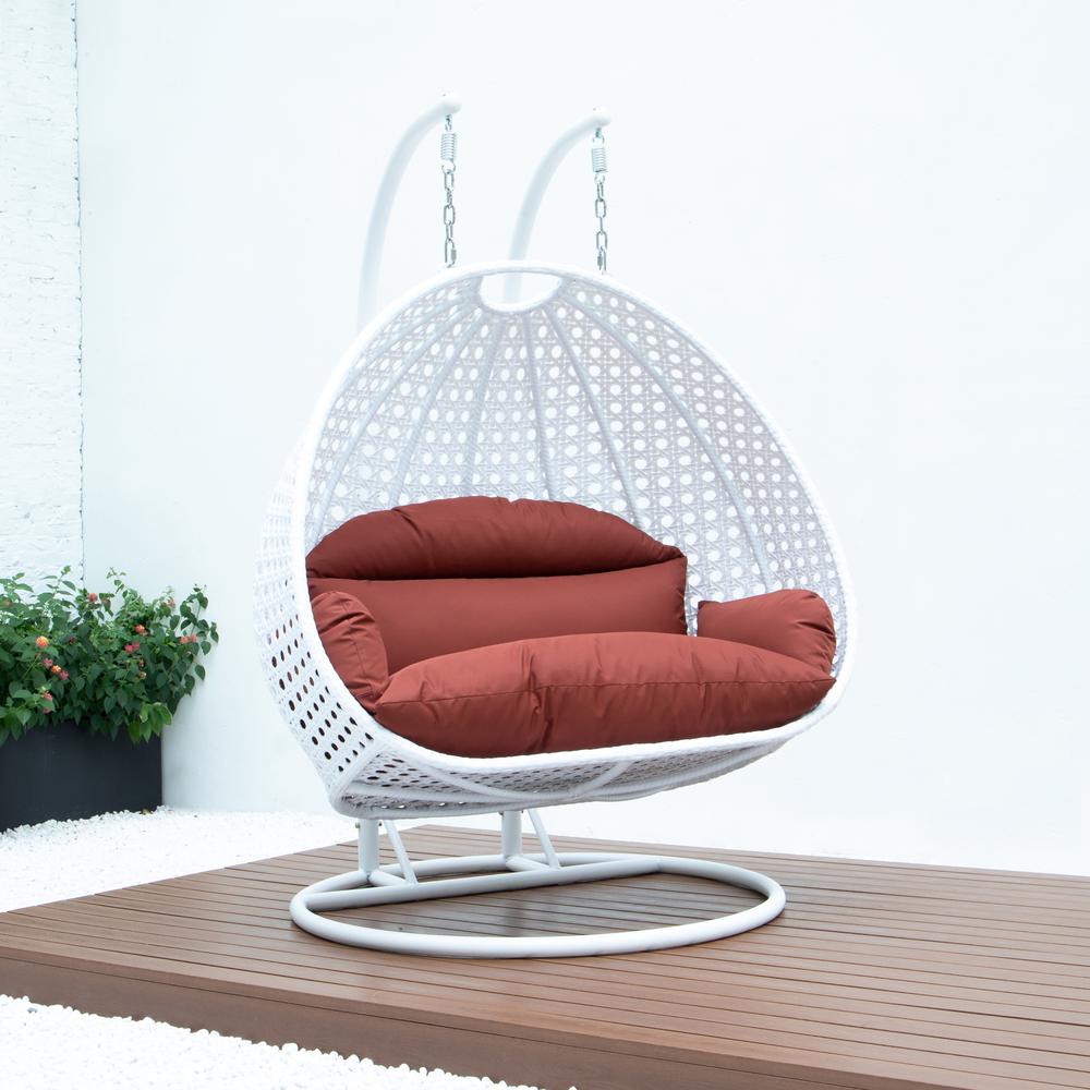 White Wicker Hanging 2 person Egg Swing Chair. Picture 5