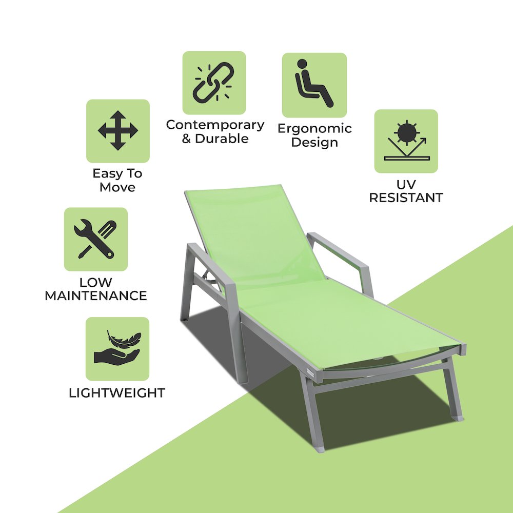 Marlin Patio Chaise Lounge Chair With Armrests in Grey Aluminum Frame. Picture 3