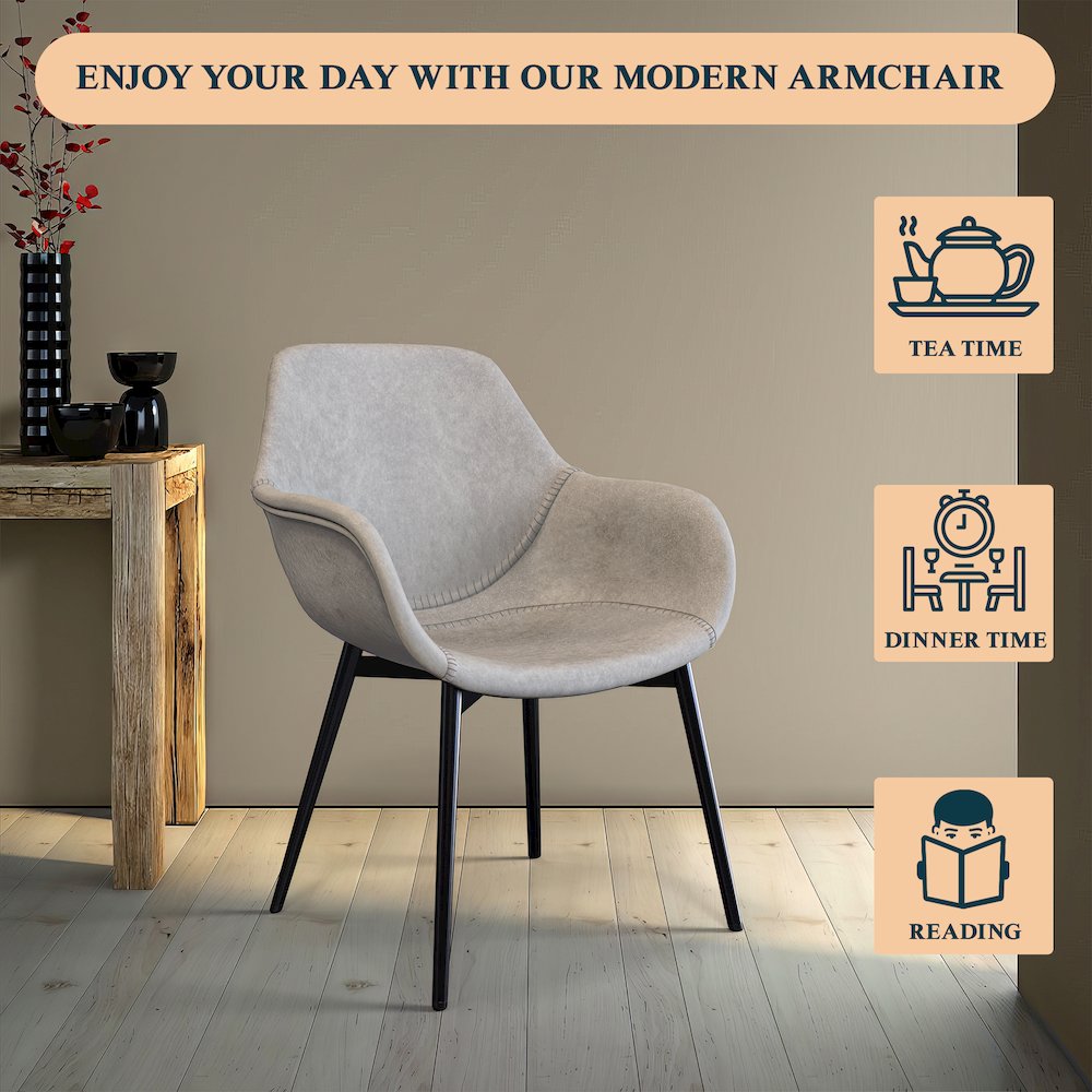 Markley Modern Leather Dining Arm Chair With Metal Legs. Picture 21
