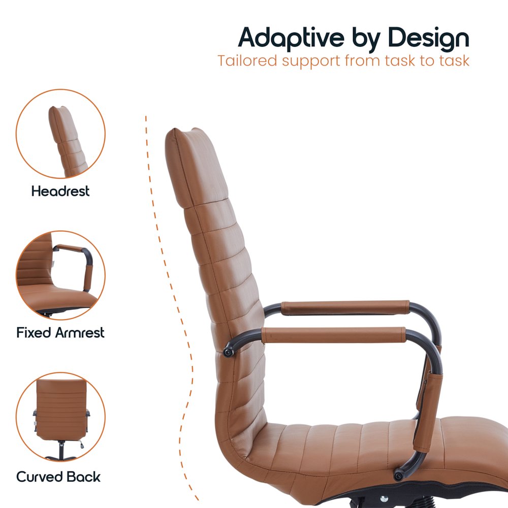 Harris Leather Home High-Back Office Chair in Light Brown With Black Frame. Picture 10