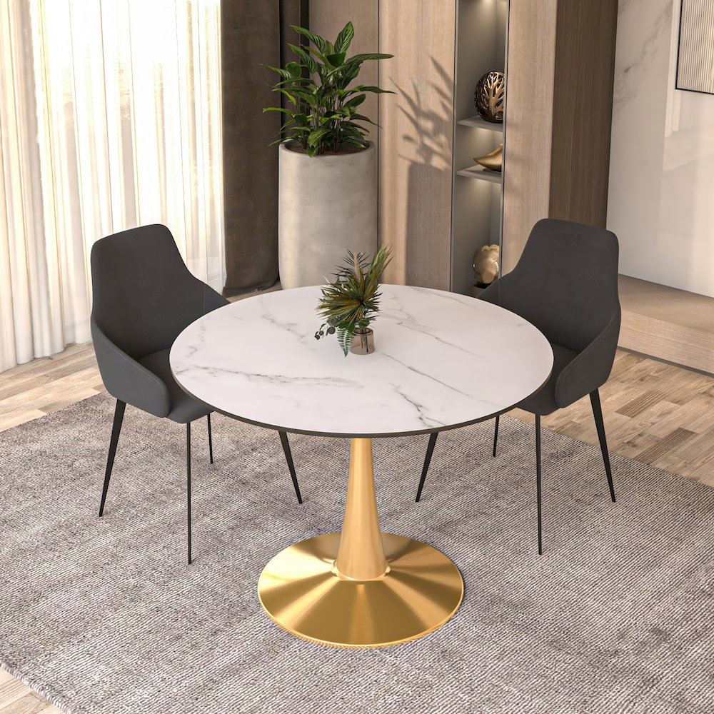 Bristol 40" round dining table Gold base with marbled MDF top. Picture 16