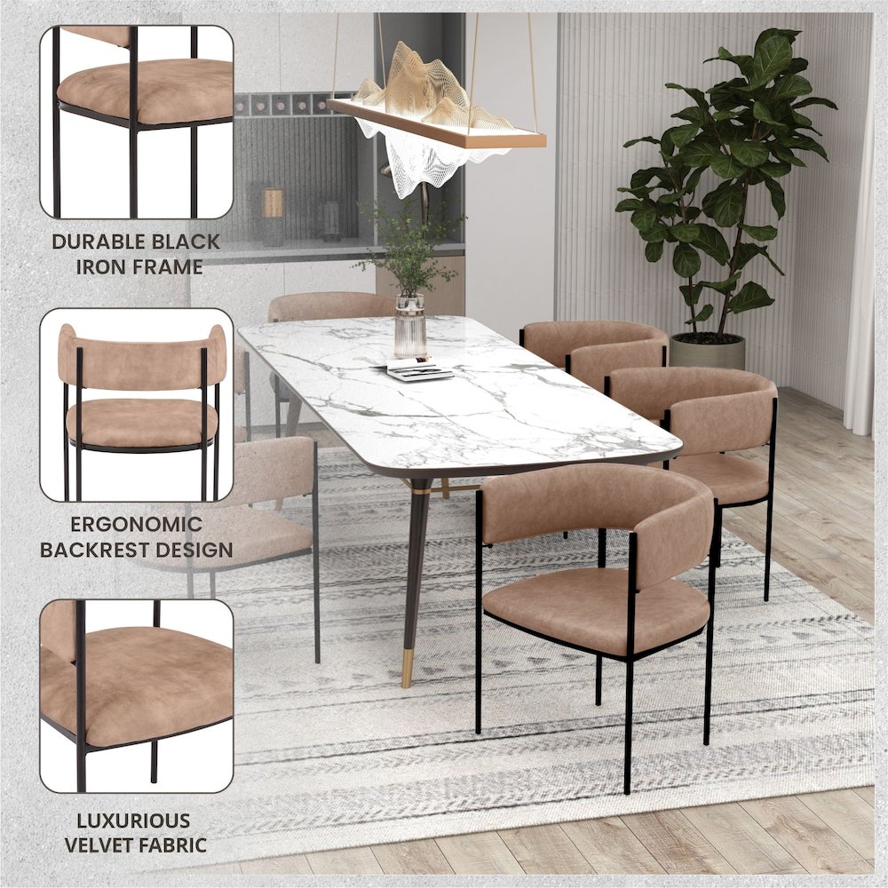Cyril Collection Modern Chair in Light Brown Velvet. Picture 12