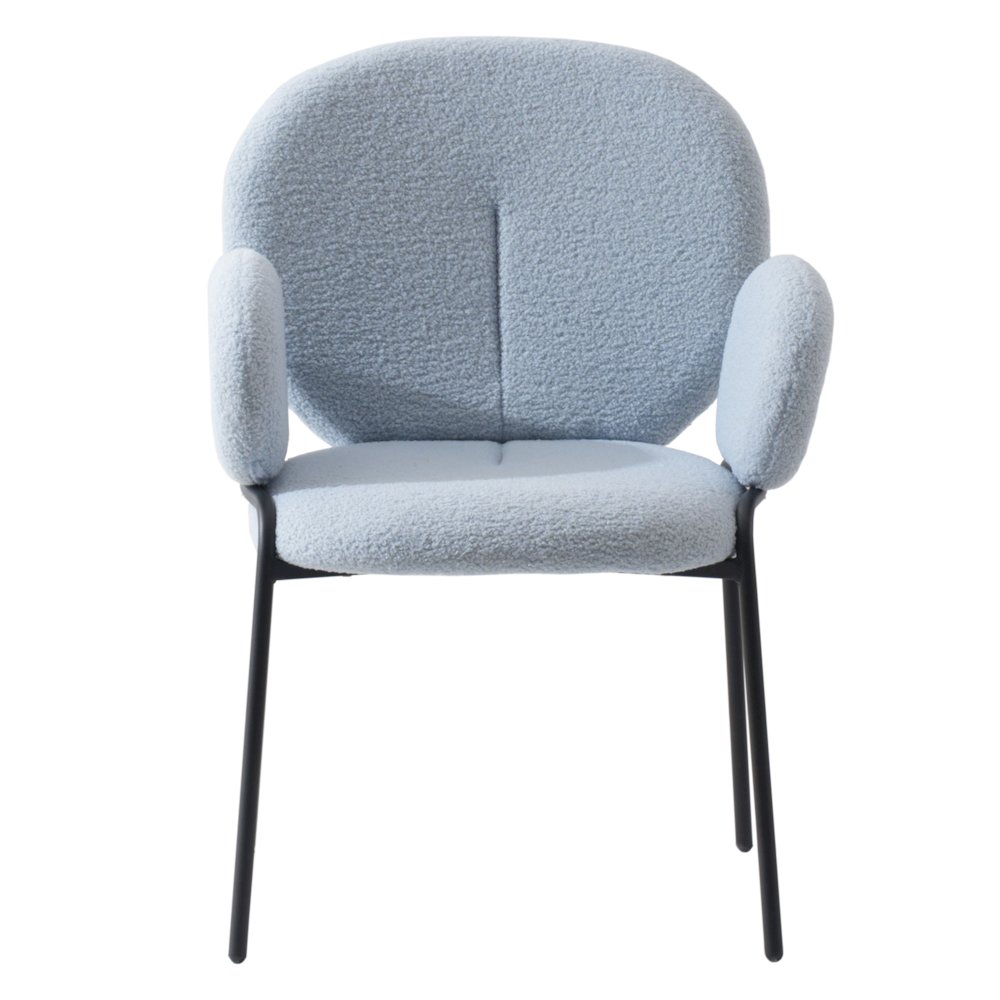 Celestial Series Boucle Dining Arm Chair, Black Frame with Blue Fabric. Picture 3