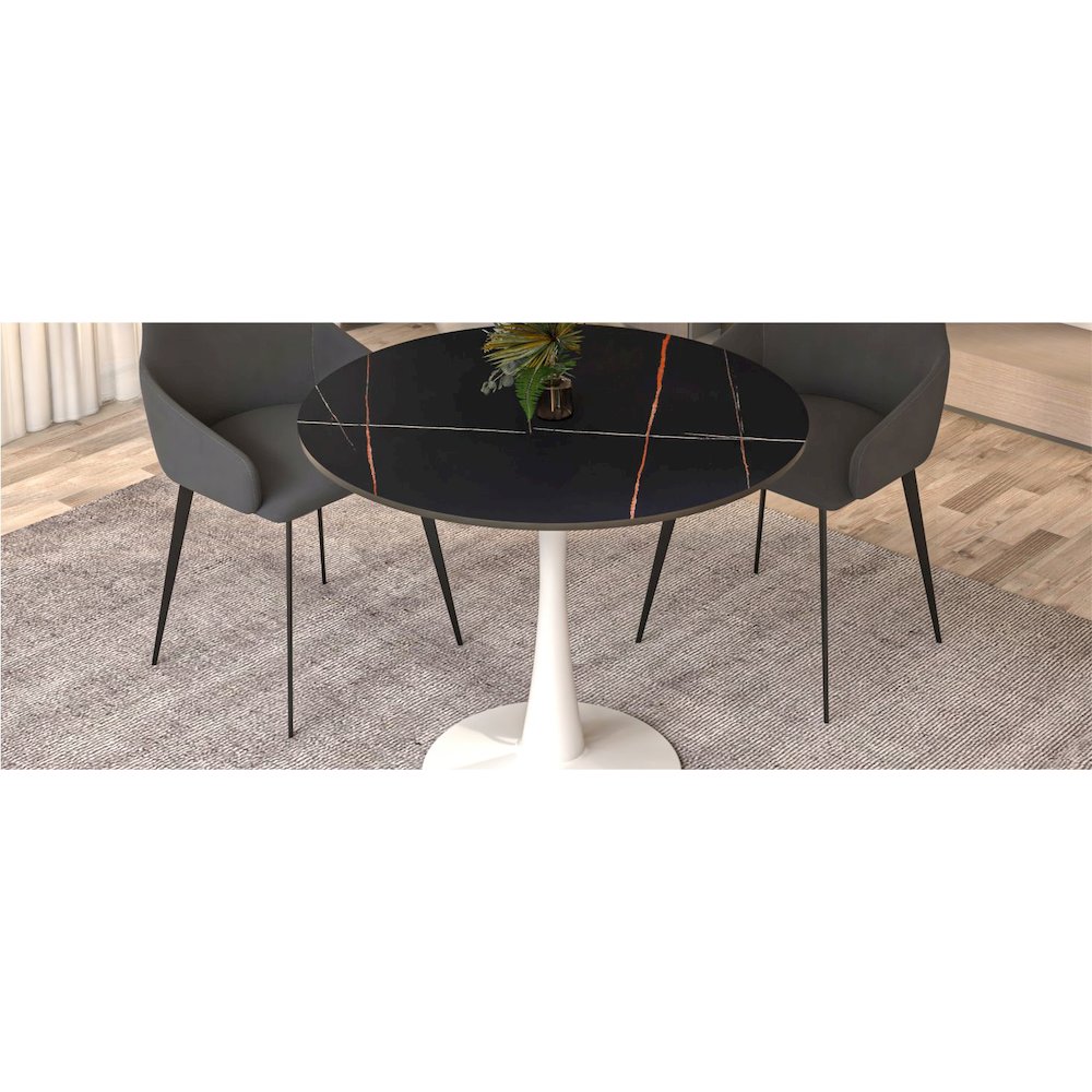 Bristol 31" round dining table White base with Black Sintered stone Top. Picture 29
