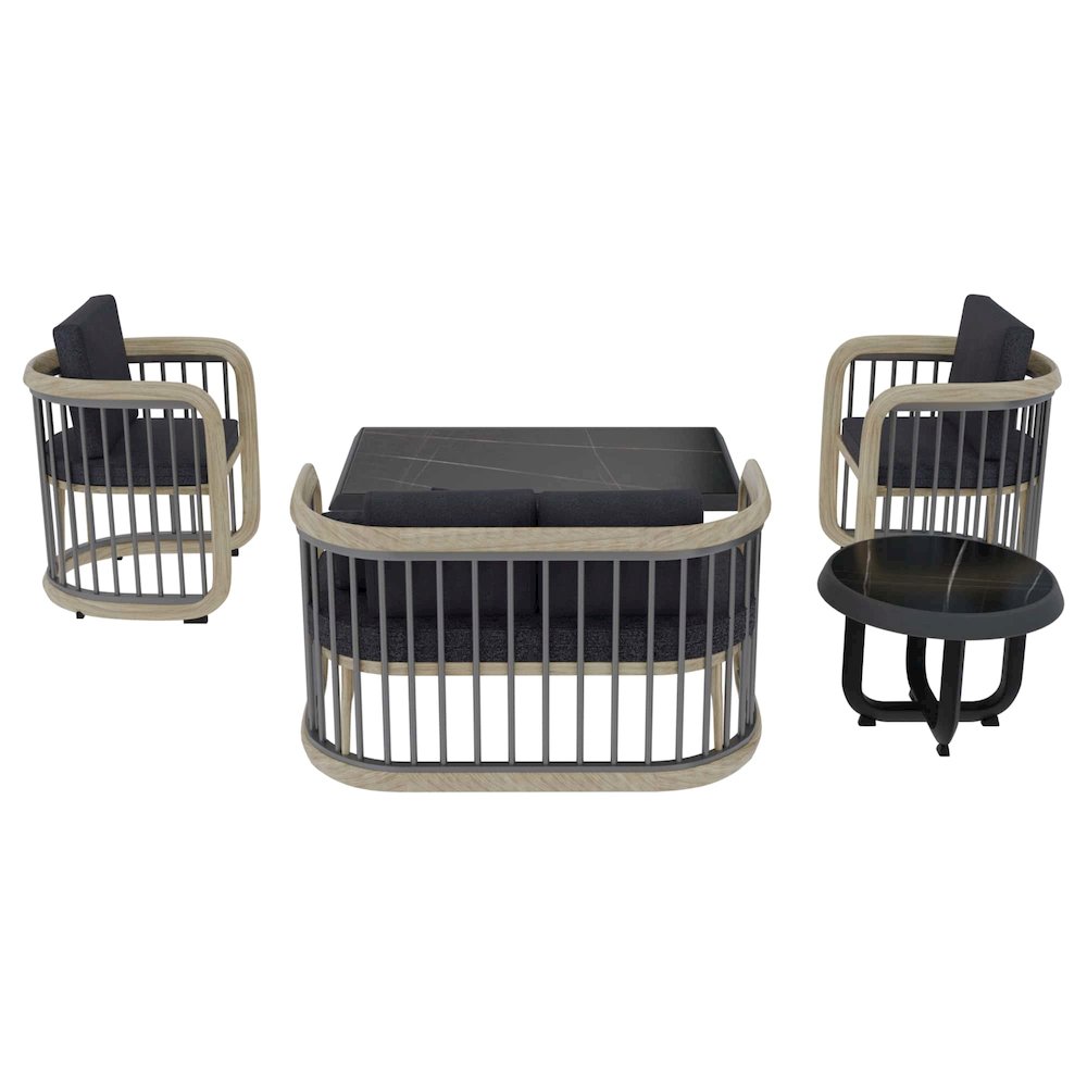 Klyra 5-Piece Aluminum Conversation Set with 2 accent chair in Grey. Picture 12