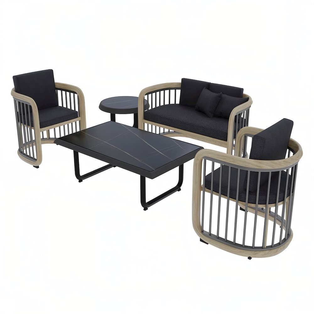 Klyra 5-Piece Aluminum Conversation Set with 2 accent chair in Grey. Picture 1