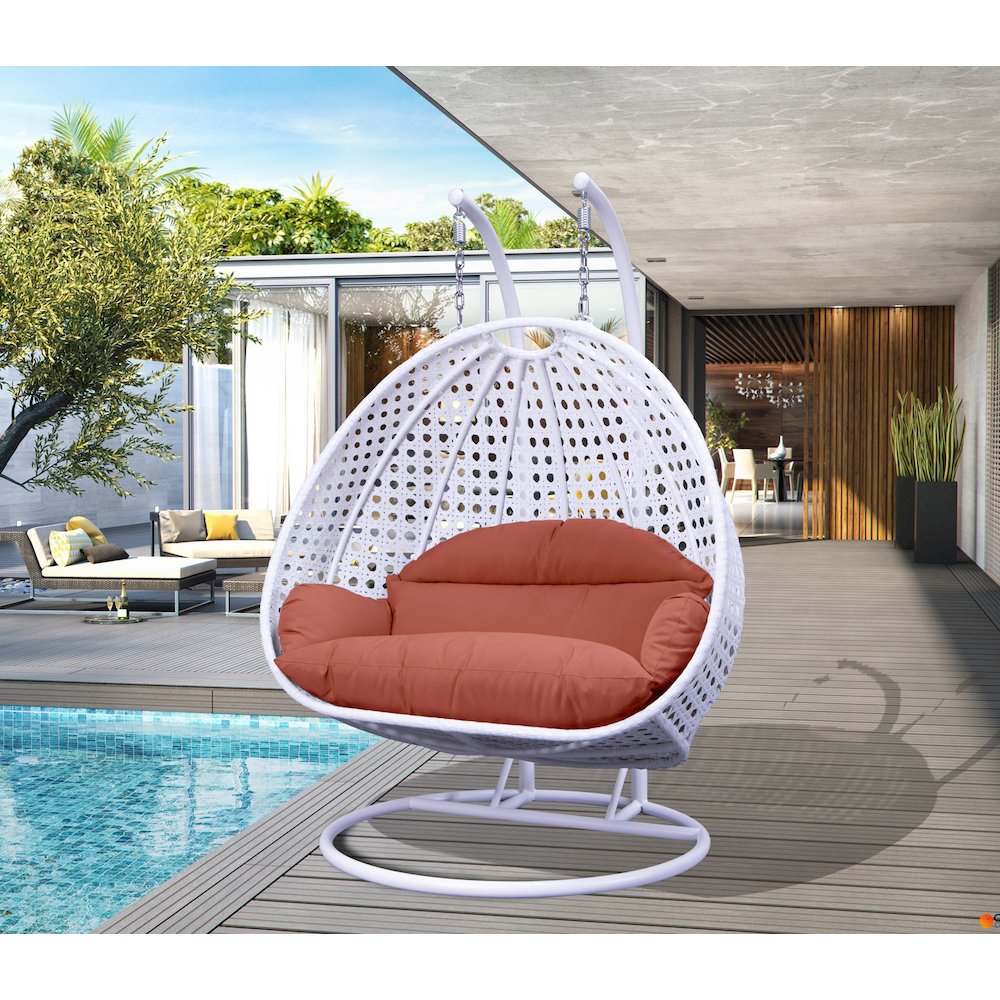 White Wicker Hanging 2 person Egg Swing Chair. Picture 1