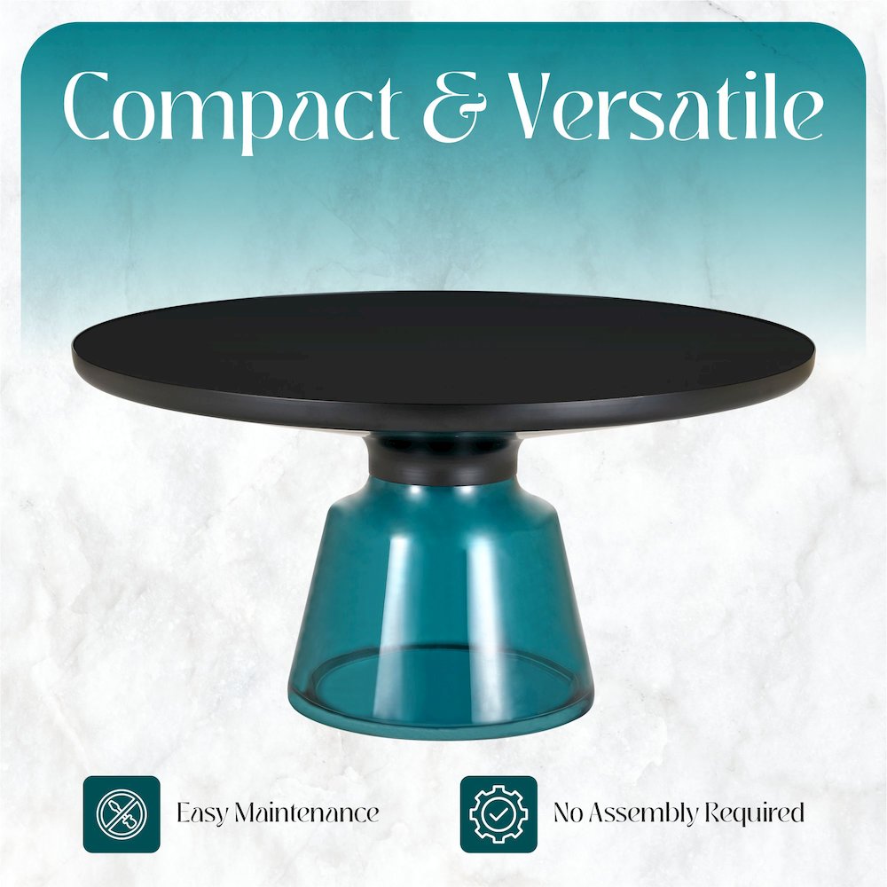 Tully Collection Glass Coffee Table Blue glass, Black Rim with Black Glass top. Picture 1