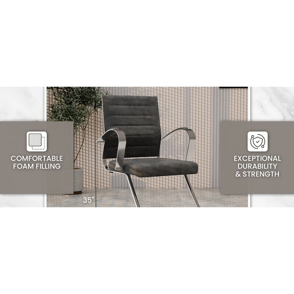 Benmar Home Leather Guest Office Chair in Charcoal. Picture 5