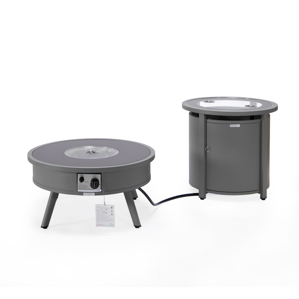 Walbrooke Patio Round Fire Pit and Tank Holder in Grey. Picture 2