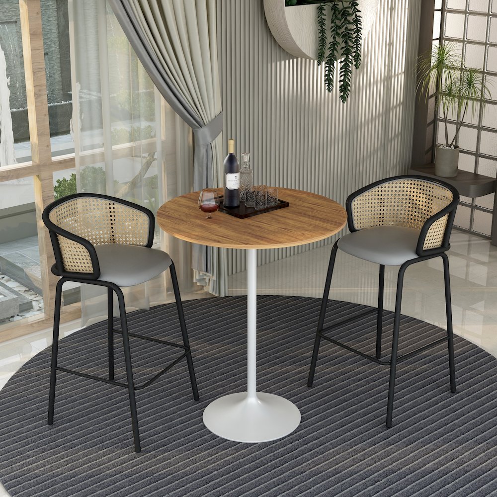 Bar Height Table White Base with 36" Round Cognac Brown MDF Top. Picture 24