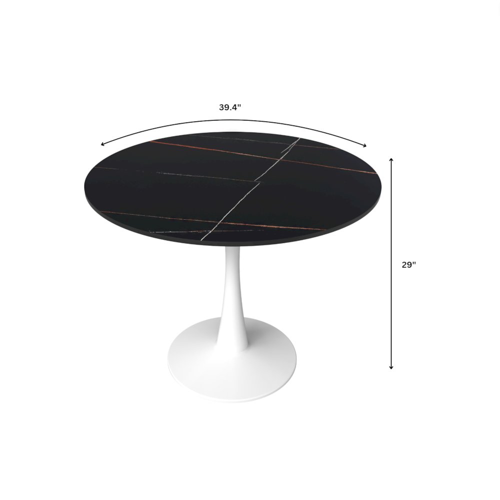 Bristol 40" round dining table White base with Black Sintered stone Top. Picture 18