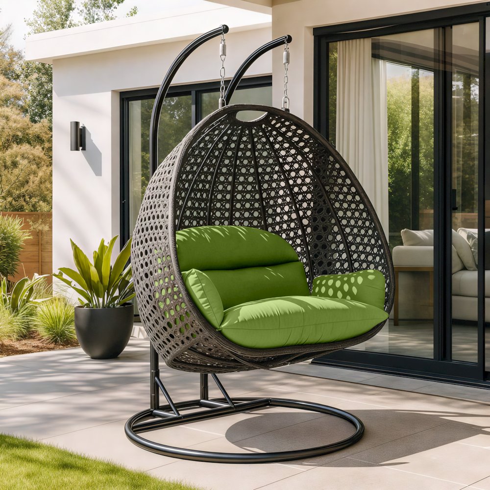 Charcoal Wicker Hanging 2 person Egg Swing Chair. Picture 11