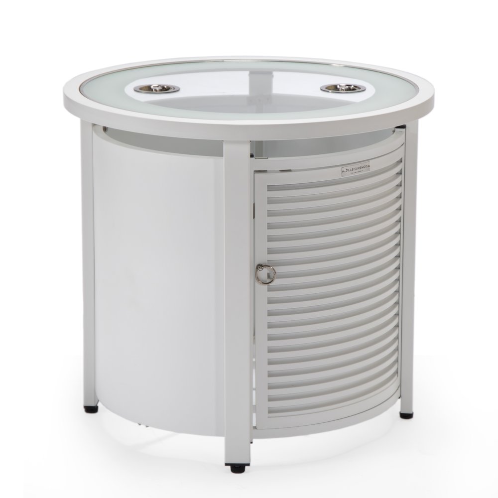 Walbrooke White Patio Round Tank Holder with Slats Design in White. Picture 1