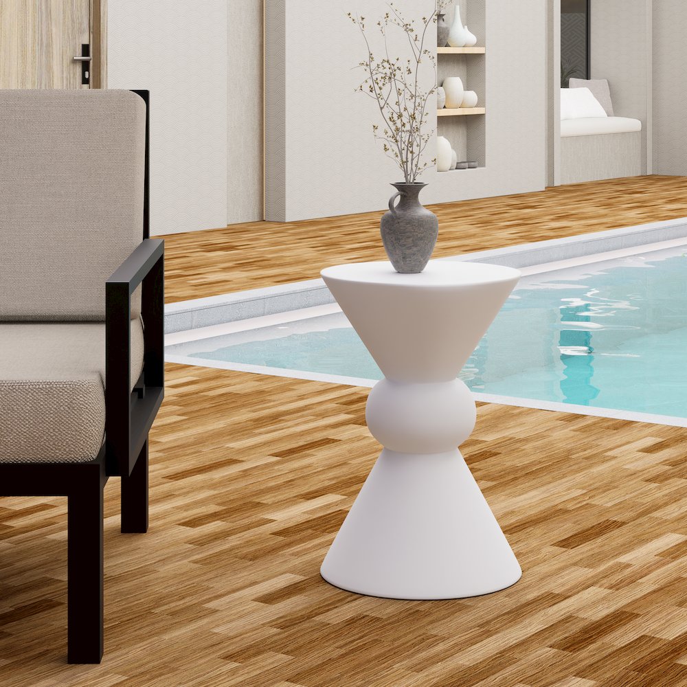 Echo Collection Fiberglass Outdoor Side Table in Cream. Picture 7