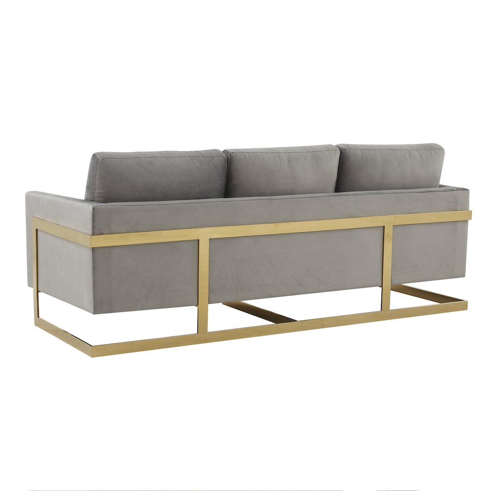 Lincoln Modern Mid-Century Upholstered Velvet Sofa with Gold Frame. Picture 8