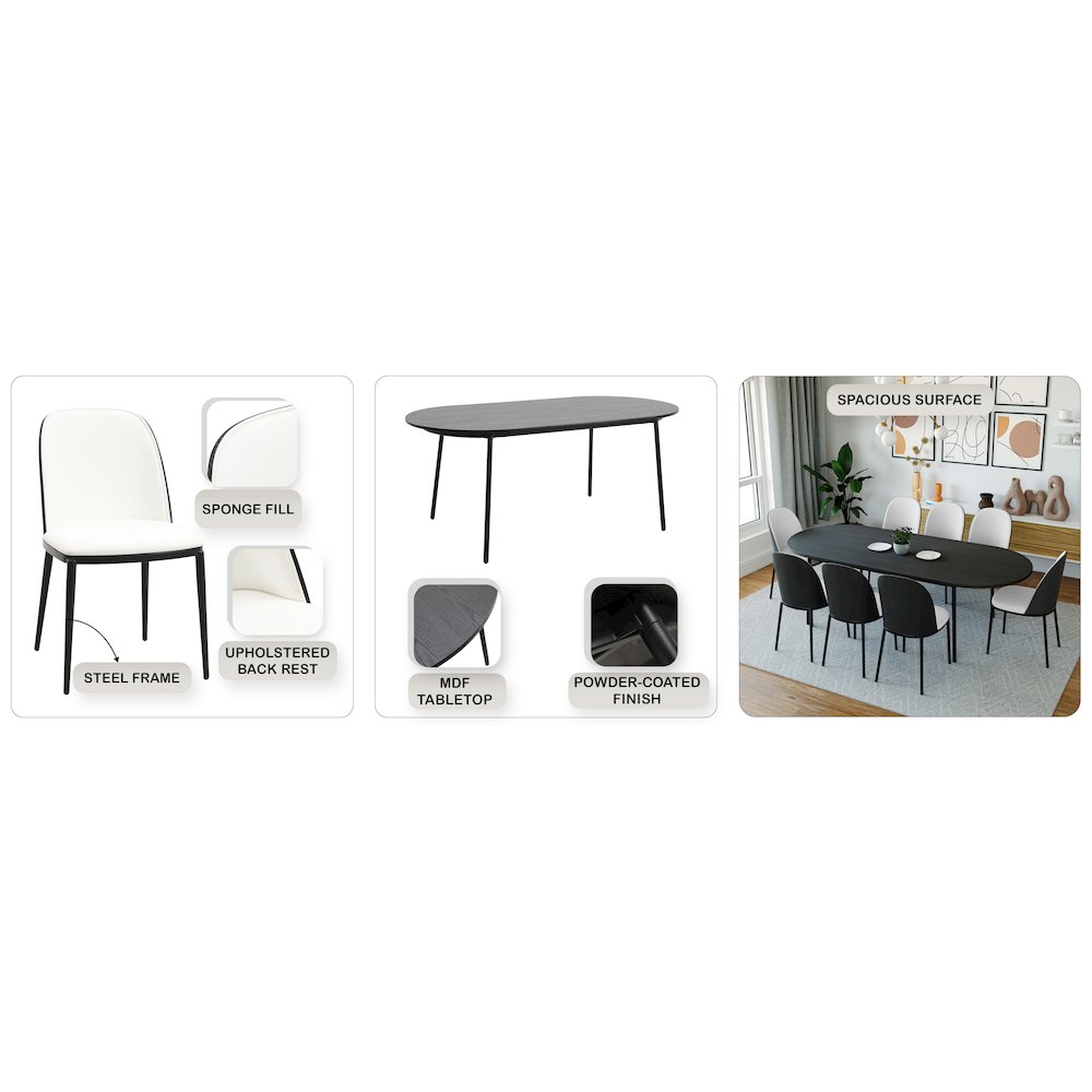 Tule 9-Piece Dining Set in Steel Frame with 8 Upholstered Seat Dining Table. Picture 27