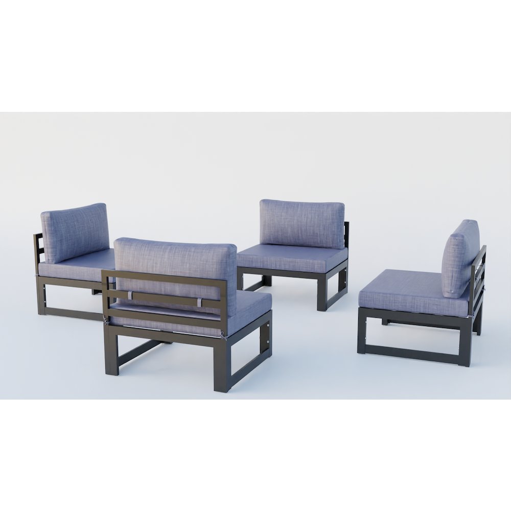 Chelsea 4-Piece Middle Patio Chairs Black Aluminum With Cushions. Picture 6