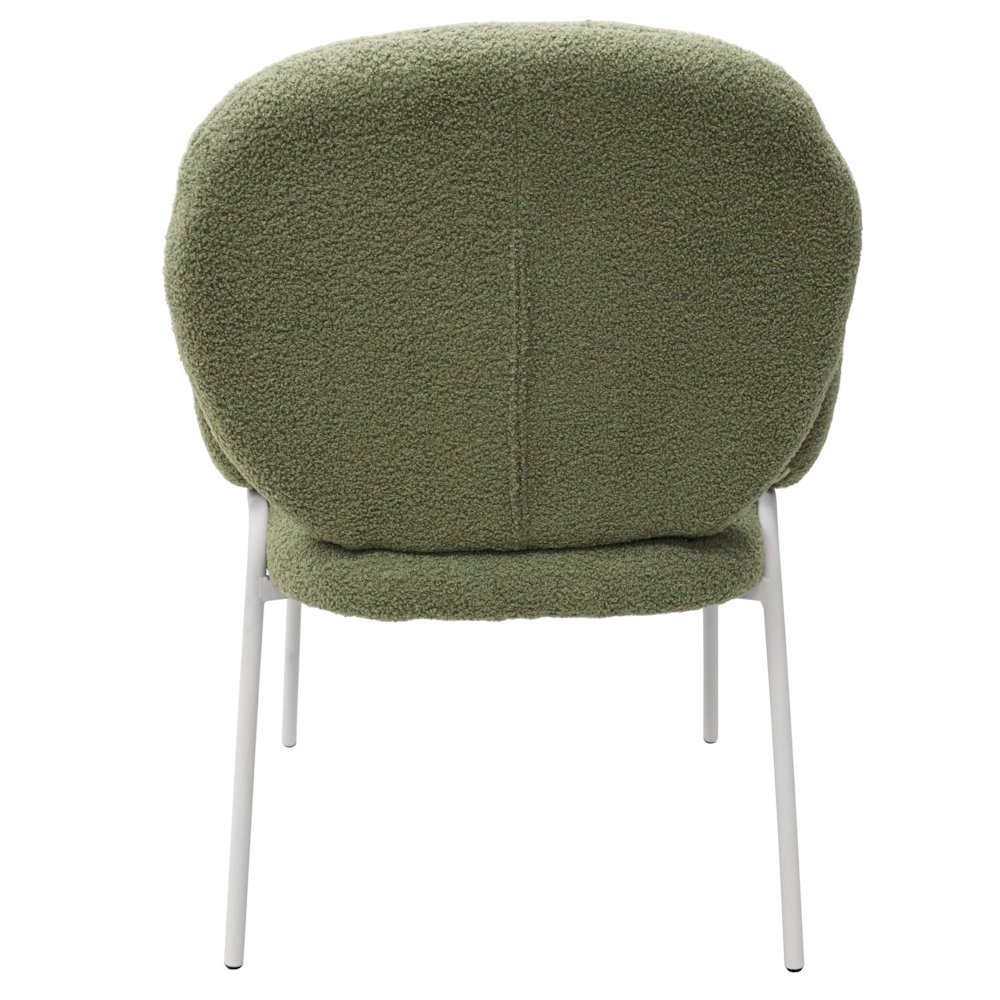 Celestial Series Boucle Dining Arm Chair, White Frame with Green Fabric. Picture 5